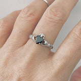 Sterling Silver Black CZ Heart Claddagh Ring, Silver Rings, Loyalty and Friendship Jewelry