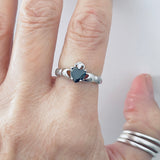 Sterling Silver Black CZ Heart Claddagh Ring, Silver Rings, Loyalty and Friendship Jewelry