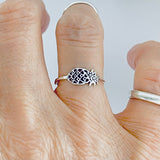 925 Sterling Silver Sideway Pineapple Ring | Dainty Tropical Fruit Silver Rings