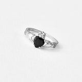 Sterling Silver Black CZ Heart Claddagh Ring, Silver Rings, Loyalty and Friendship Jewelry