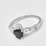 Sterling Silver Black CZ Heart Claddagh Ring, Silver Rings, Loyalty and Friendship Jewelry
