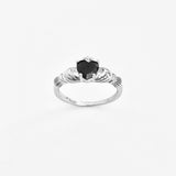 Sterling Silver Black CZ Heart Claddagh Ring, Silver Rings, Loyalty and Friendship Jewelry