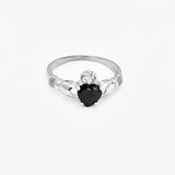 Sterling Silver Black CZ Heart Claddagh Ring, Silver Rings, Loyalty and Friendship Jewelry