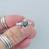Sterling Silver Black CZ Heart Claddagh Ring, Silver Rings, Loyalty and Friendship Jewelry