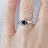 Sterling Silver Black CZ Heart Claddagh Ring, Silver Rings, Loyalty and Friendship Jewelry