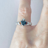 Sterling Silver Black CZ Heart Claddagh Ring, Silver Rings, Loyalty and Friendship Jewelry