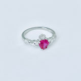 Sterling Silver Ruby CZ Heart Claddagh Ring, Loyalty and Friendship Rings, July Birthstone Ring
