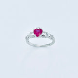 Sterling Silver Ruby CZ Heart Claddagh Ring, Loyalty and Friendship Rings, July Birthstone Ring