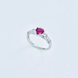 Sterling Silver Ruby CZ Heart Claddagh Ring, Loyalty and Friendship Rings, July Birthstone Ring