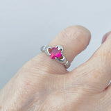 Sterling Silver Ruby CZ Heart Claddagh Ring, Loyalty and Friendship Rings, July Birthstone Ring