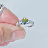 Sterling Silver Black Lab Opal Heart Claddagh Ring, Silver Ring, Opal Ring, Friendship Ring