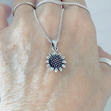 Sterling Silver Dainty Small Sunflower Necklace, Flower Chain, Sunshine Jewelry