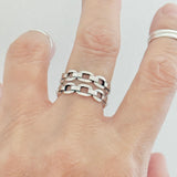 Sterling Silver Unisex Eternity Chain Link Ring, Silver Rings, Stackable Wedding Band