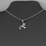 Sterling Silver Olive Branch and Dove Necklace, Silver Bird Chain, Religious Jewelry