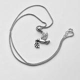 Sterling Silver Olive Branch and Dove Necklace, Silver Bird Chain, Religious Jewelry