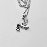 Sterling Silver Olive Branch and Dove Necklace, Silver Bird Chain, Religious Jewelry