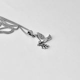Sterling Silver Olive Branch and Dove Necklace, Silver Bird Chain, Religious Jewelry