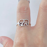 925 Sterling Silver Silhouette Elephant Ring | Dainty Spirit Animal Good Luck Silver Rings