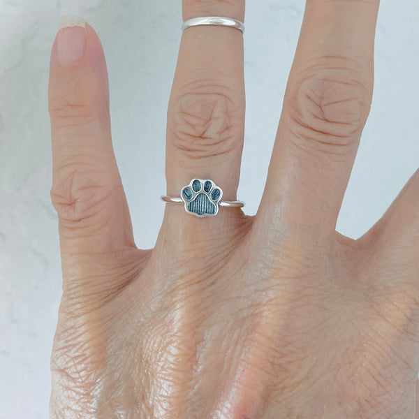 925 Sterling Silver Small Paw Print Ring | Dog Pet Animal Puppy Silver Rings