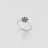 925 Sterling Silver Small Paw Print Ring | Dog Pet Animal Puppy Silver Rings