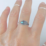 Sterling Silver Dainty Feather Ring with Turquoise, Bird Rings, Angels Wings