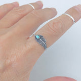 Sterling Silver Dainty Feather Ring with Turquoise, Bird Rings, Angels Wings
