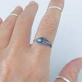 Sterling Silver Dainty Feather Ring with Turquoise, Bird Rings, Angels Wings