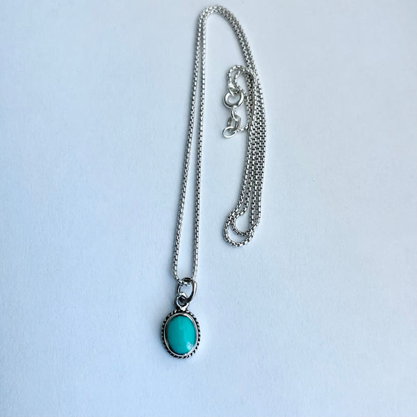 Sterling Silver Small Oval Turquoise Necklace, Silver Chain, Stone Necklaces