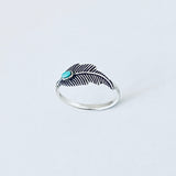 Sterling Silver Dainty Feather Ring with Turquoise, Bird Rings, Angels Wings