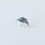 Sterling Silver Dainty Feather Ring with Turquoise, Bird Rings, Angels Wings