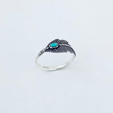 Sterling Silver Dainty Feather Ring with Turquoise, Bird Rings, Angels Wings