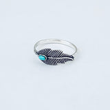 Sterling Silver Dainty Feather Ring with Turquoise, Bird Rings, Angels Wings