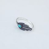 Sterling Silver Dainty Feather Ring with Turquoise, Bird Rings, Angels Wings