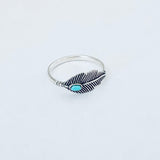 Sterling Silver Dainty Feather Ring with Turquoise, Bird Rings, Angels Wings