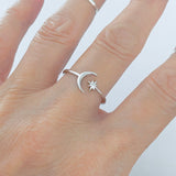 Sterling Silver Dainty Moon And Twinkle Star Ring | Celestial Silver Jewelry