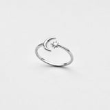 Sterling Silver Dainty Moon And Twinkle Star Ring | Celestial Silver Jewelry