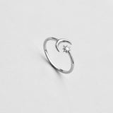 Sterling Silver Dainty Moon And Twinkle Star Ring | Celestial Silver Jewelry