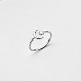 Sterling Silver Dainty Moon And Twinkle Star Ring | Celestial Silver Jewelry