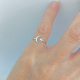 Sterling Silver Dainty Moon And Twinkle Star Ring | Celestial Silver Jewelry