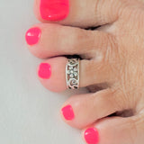Sterling Silver Flower and Swirl Toe Ring, Silver Band, Flowers Jewelry