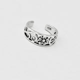 Sterling Silver Flower and Swirl Toe Ring, Silver Band, Flowers Jewelry