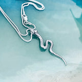 Sterling Silver Long Snake Necklace, Silver Animal Chain, Reptile Jewelry
