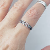 Sterling Silver Victorian Swirl Ring, Filigree Band, Stackable Wedding Jewelry