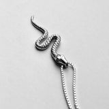 Sterling Silver Long Snake Necklace, Silver Animal Chain, Reptile Jewelry