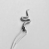 Sterling Silver Long Snake Necklace, Silver Animal Chain, Reptile Jewelry