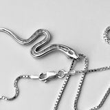 Sterling Silver Long Snake Necklace, Silver Animal Chain, Reptile Jewelry