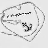 Sterling Silver Black CZ Anchor Necklace, Silver Chain, CZ Stone Jewelry