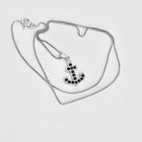 Sterling Silver Black CZ Anchor Necklace, Silver Chain, CZ Stone Jewelry