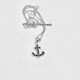 Sterling Silver Black CZ Anchor Necklace, Silver Chain, CZ Stone Jewelry