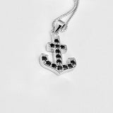 Sterling Silver Black CZ Anchor Necklace, Silver Chain, CZ Stone Jewelry